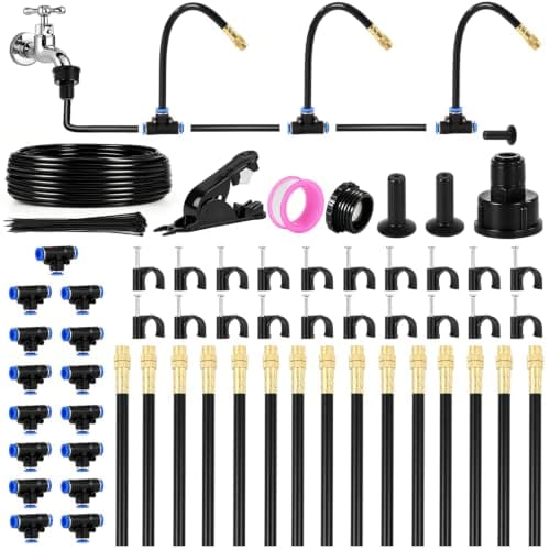 360° Adjustable Drip Irrigation System Kit, 50 FT Garden Watering System with 15 Copper Nozzles, Automatic Misting Sprinkler for Yard, Garden, Lawn, Raised Bed, Greenhouse and Plants