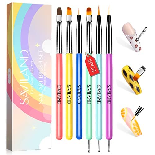 SAVILAND 6PCS Nail Art Brushes Set – Multifunctional Nail Brushes for Nail Art Nail Design Brush Gel Nail Brush for Nail Extension Nail Art Liner Brush 3 Sizes Dotting Tools for DIY - Image 1