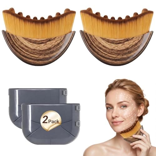 2PCS Lymphatic Contour Face Brush, Lymphatic Drainage–Soft Bristle Dry Brush for Face Sculpting,Lymphatic Drainage Tool to Reduce Puffiness & Define Jawline, Hypoallergenic Ergonomic Fit-Smoky Brown