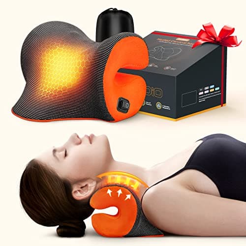 Deep Heated Neck Stretcher with Graphene Heating Pad, Odorless Neck Cloud Cervical Traction Device for Pain Relief, Chiropractic Pillow for Neck & Shoulder Comfort, Gift for Women, Men (Orange) - Image 1
