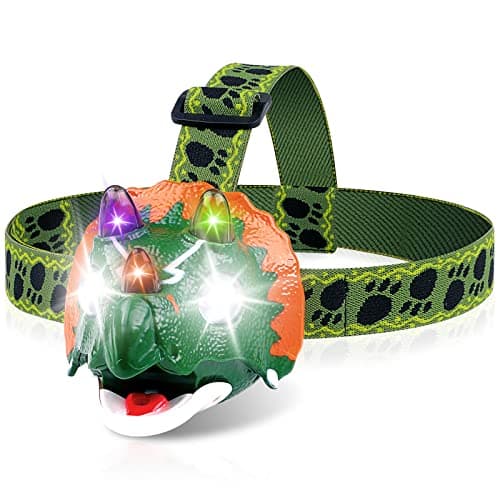 Triceratops LED Headlamp - Dinosaur Headlamp for Kids Camping Gear Essentials | Dinosaur Toy Head Lamp Flashlight for Boys Girls or Adults | Ideal Gift for Birthday, Halloween, Christmas, New Year - Image 1
