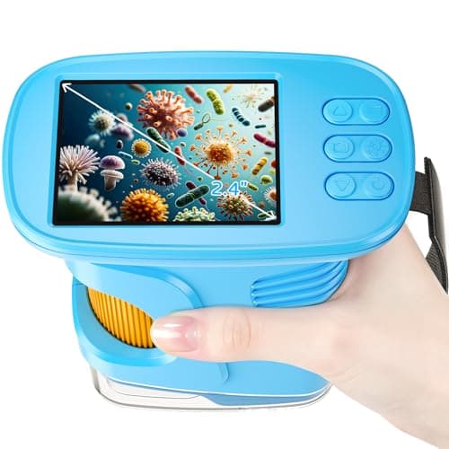 1000X Kids Handheld Microscope, 4K Digital Mini Pocket Digital Microscope with 2.4" IPS Screen, Built-in Camera & 12 Prepared Slides, STEM Educational Toy, Birthday Gift for Boys & Girls Ages 3–12 - Image 1