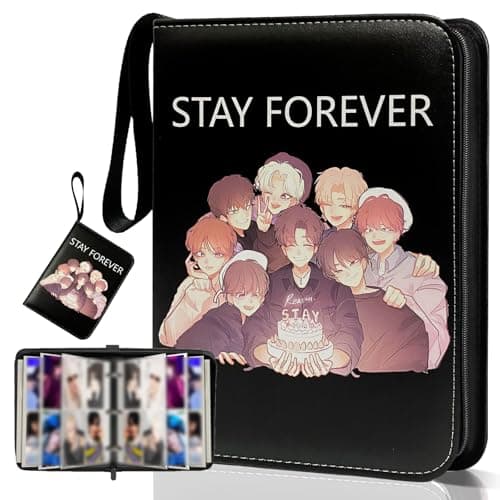KEFEIKJ Cute Trading Photocard Binder, STAY Photo Album Cartoon Card Holder Book Storage 400 Cards with Sleeves for Lomo Cards Gift - Boys & Girls, idol Photo Protect (Black, 4 Pockets) - Image 1