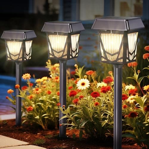 Solar Garden Lights, 6 Pack Bright Pathway Lights with Large Panel, 36H Long-lasting, Type-C Fast Charge, Breathing, Durable Waterproof Outdoor Lighting for Patio/Yard/Walkway/Driveway/Pool/Landscape - Image 1