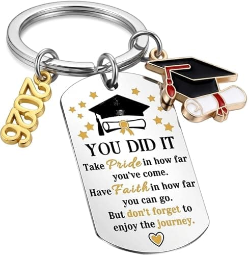 Hyloxs 2026 Graduation Keychain, Bulk Party Favors Souvenir for High School and College Students, Inspirational Gift for Him or Her (Silver-You Did It) - Image 1
