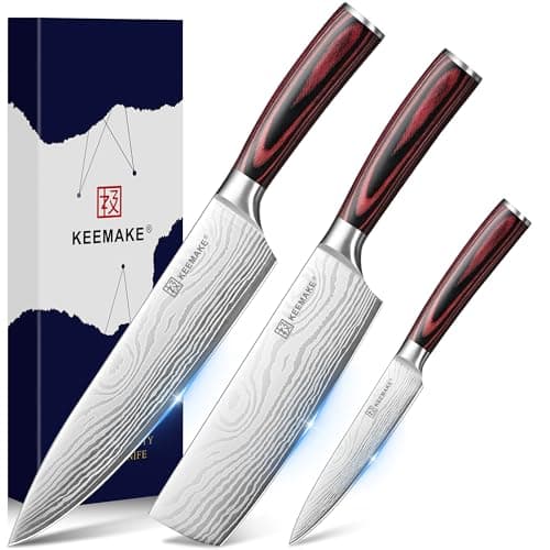 KEEMAKE 3 Pieces Knife Set, High Carbon Stainless Steel Chef Knives Sets with Ergonomic Pakkawood Handle, Professional Ultra Sharp Kitchen Knife Sets, Father Day Gifts - Image 1