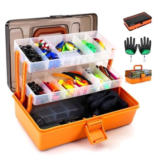 Large 3-Layer Tackle Box with Tackle Included, 417Pcs Fishing Lures Kit with Bonus Small 2-Sided Box & Gloves, Pliers, Crankbait, Hooks, Freshwater Bass Fishing Gear Gift for Men & Kids - Image 1