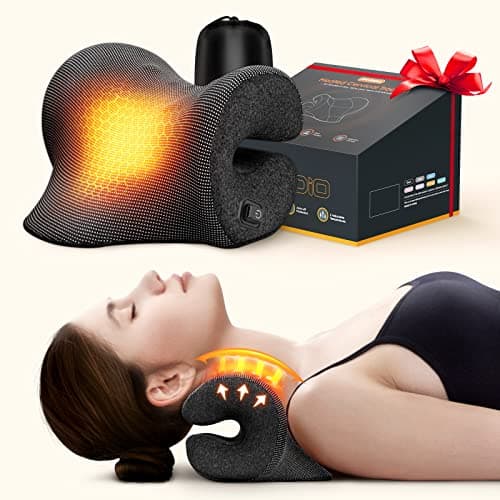 Deep Heated Neck Stretcher with Graphene Heating Pad, Odorless Neck Cloud Cervical Traction Device for Pain Relief, Chiropractic Pillow for Neck & Shoulder Comfort, Gift for Women, Men (Black) - Image 1