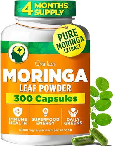 Gya Labs Moringa Capsules - 300 Capsules - Pure Moringa Powder for Energy, Skin, Immune & Gut Health - Green Superfood from Moringa Leaf Powder - Non-GMO, Additive-Free - Image 1