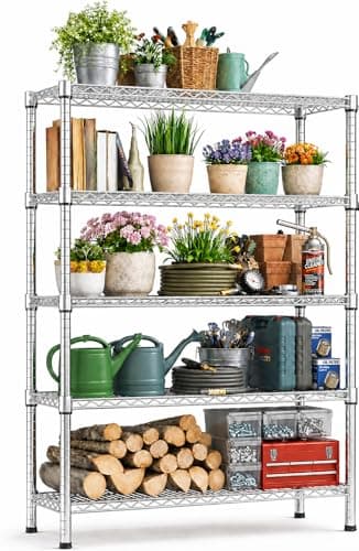 Allingo 1750 lbs Heavy Duty Steel Shelving Unit, 5-Tier Adjustable Wire Rack, Chrome Metal Storage Shelf for Garage Warehouse Kitchen, 47.25" W x 17.75" D x 72" H - Image 1