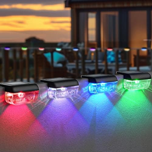 Herzila 12 Pack Solar Deck Lights, RGB Color Changing Christmas Solar Fence Lights, Waterproof Step Lights for Outside, Step, Fence, Deck, Stair, Pool and Yard