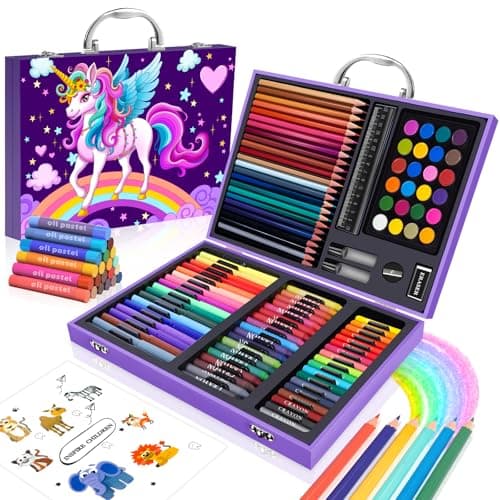 homicozy Art Supplies Kit for Kids Ages 4-12,Unicorn Art Case Coloring Set,Drawing Kits with Markers, Crayons, Colored Pencils,Oil Pastels,Coloring Book,School Supplies,Gift for Kids Artist Age 4+ - Image 1
