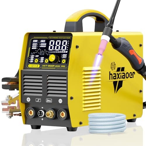 HAXIAOER 200A TIG Welder AC DC with Pulse 220V, Heavy Duty AC TIG DC TIG Pulse AC TIG Pulse DC TIG Spot TIG Stick Welder 6 In 1 Aluminum TIG Welding Machine, Large LCD Display, Hot Start and Arc Force