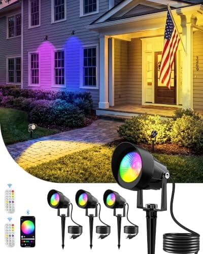 CORESLUX Smart RGBW Spot Lights Outdoor, Color Changing Warm White Landscape Lights with APP and Remote Control, Spotlight Waterproof for Garden Yard Patio Landscape, 4 Pack - Image 1