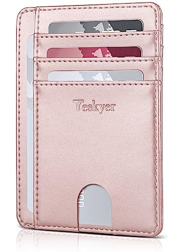 Teskyer Slim Minimalist Wallet for Men, RFID Credit Card Holder, Rose Gold - Image 1