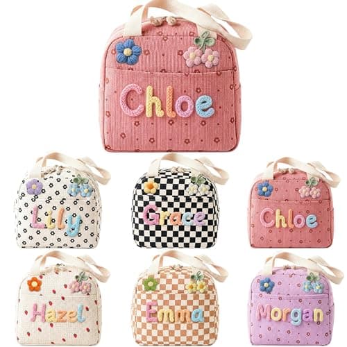 Personalized Corduroy Lunch Bag – Customizable with a name; insulated, leak-proof, & reusable; suitable for work, the office, and picnics; a high-capacity, lightweight, and foldable lunch tote. - Image 1