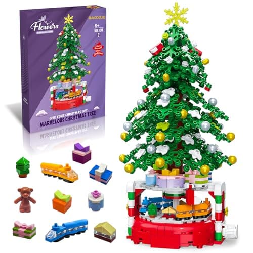 BAOXUE Christmas Tree Building Block Set, 515 Pieces, Rotating Base with Ornaments and Star, Holiday Building Toy, Stocking Stuffers for Kids, Gifts for Boys & Girls