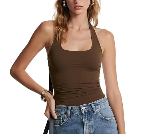 Women Halter Backless Tank Tops Sexy Halter Neck Double Line Cute Y2k Summer Going Out Crop Tops Trendy Camisole Shirts(Brown,X-Large)