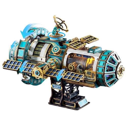 3D Puzzles for Adults – Space Station Rotating Mechanical Model Kit with Lights, Music & Motor, 511-Piece Interactive STEM Project, Sci-Fi Bookshelf Decor, Birthday Gifts for Men Women Teens 14+ - Image 1