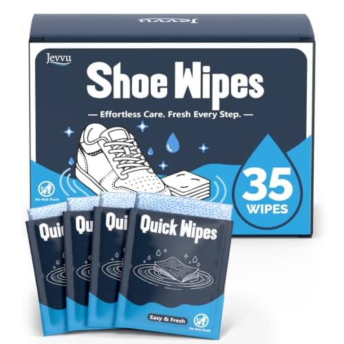 Jevvu Shoe Wipes, 35 Dual-Textured Individually Wrapped Sneaker Cleaning Wipes for White Shoes, Waterless Portable Shoe Cleaner Wipes for Leather, Canvas, Mesh, Knit & Rubber - Image 1