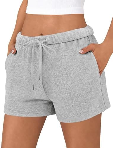 DLOODA Women's Foldover Sweat Shorts, Drawstring Athletic Running Shorts with Pockets for Workout Lounge Casual Grey - Image 1