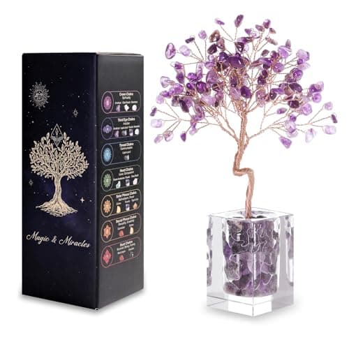 MAGIC AND MIRACLES Amethyst Crystal Tree of Life Chakra Healing, Home Office Desk Shelf Decor, Desk Decorations, Feng Shui Decor for Spiritual Healing Woman Sister Birthday Gifts Ideas - Image 1