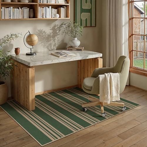 PureCozy Striped Easy Jute 3x5 Outdoor Patio Rug Green Washable Area Rugs for Entryway Indoor Outdoor Living Room Carpet Non Slip Office Farmhouse Neutral Door Mat for Backyard Balcony Porch Bedroom - Image 1