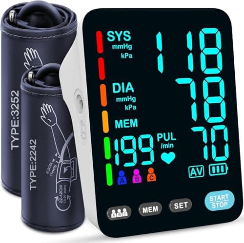 YONLO Blood Pressure Monitor, Automatic Upper Arm Blood Pressure Monitors for Home Use, 2 Blood Pressure Machine Cuff(9-17in & 13-21in) with Large LED Backlit Display, 3x199 Reading Memory Users White - Image 1