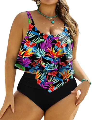 Arolina Tankini Swimsuits for Women Plus Size High Waisted Bikini Sets Tummy Control Bathing Suits (S-24W Bird of Paradise - Image 1