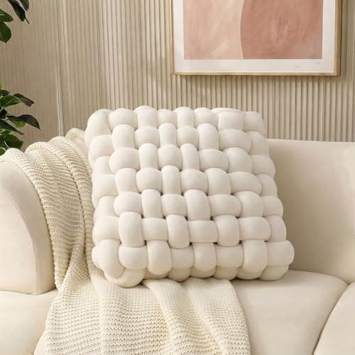 Jaysydd Knot Throw Pillows Square Ivory Throw Pillows Soft Accent Pillows Decoration Cushion for Couch Home Office Living Room Bedroom Bed Sofa Decor 13" - Image 1