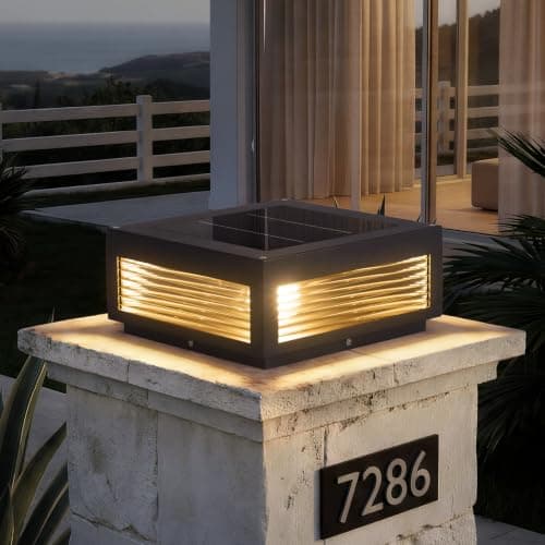 PAKEDANDUN Solar Post Light,11.81''x11.81'' Waterproof Column Pillar Lights Dusk to Dawn Modern Lamp Posts 3000K LED E26 Bulb Decoration Lantern for Garden Fence Patio Driveway