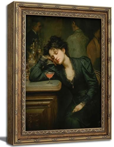 Gold Framed Wall Art, Vintage Victorian Woman Canvas Prints - Dark Academia Women Cocktail Pictures, Maximalism Gothic Elegant Feminine Decor Gallery Artwork for Living Room, Home Bar 9x11 inch - Image 1