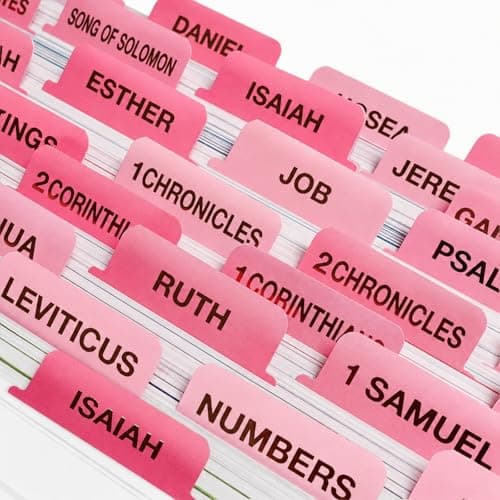 JIAANNING Pink Bible Tabs for Women, 90 Pcs Laminated Gold Foil Large Print Index Tabs, Easy Navigation Tabs for Bible Study & Journaling, Feminine Style - Image 1