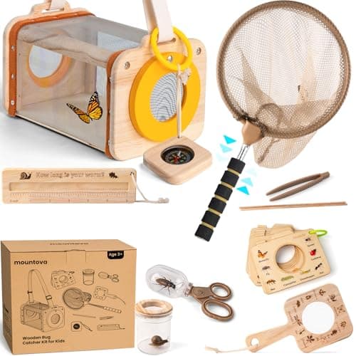 Wooden Bug Catcher Kit for Kids 3-8, 10PCS Outdoor Explorer Set with Bug House, Butterfly Net, Magnifier & Tools, Catch & Release STEM Nature Kit, Non-Plastic Educational Gift for Boys & Girls - Image 1
