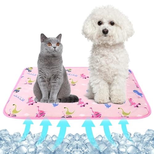 NACOCO Summer Pet Cooling Mat - Cat Dog Cushion Pad Sleeping Cool Dinosaurs Comfortable Soft for Pets Kids and Adults(Pink Dinosaur, M) - Image 1