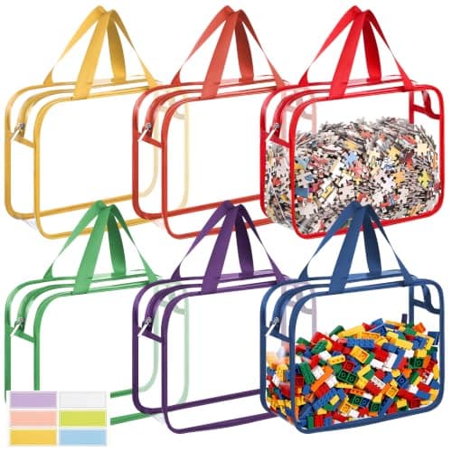 Dntorx Toy Storage Bags, Organization and Storage, 6 Pack Colorful PVC Storage Organizers - Large Waterproof Zipper Bags with Handles for Kids Books, Puzzles, Blocks, Travel and Classroom - Image 1