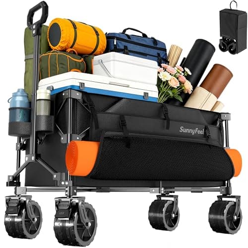 SUNNYFEEL 300L Wagon Cart Foldable - 550LBS Heavy Duty Collapsible Wagon with Big All-Terrain Wheels, Utility Folding Cart for Camping, Grocery, Shopping, Beach, Outdoor Activities, Black - Image 1
