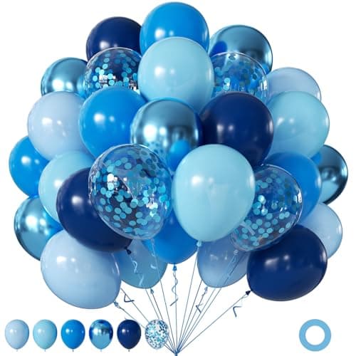 60Pcs Blue Balloons, 12Inch Metallic Navy Royal Pastel Blue Confetti Balloons for Fathers Day Baby Shower Wedding Birthday Party Decorations - Image 1