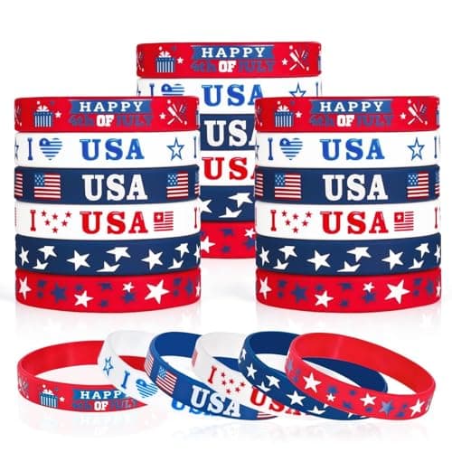 4th of July Party Favors Rubber Bracelets 30PCS USA American Flag Red White and Blue Silicone Wristbands for Kids Independence Day Party Fourth of July Patriotic Classroom Prizes Gifts Accessories - Image 1