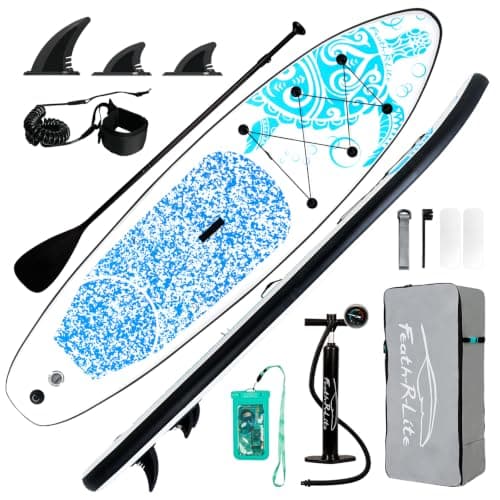 FEATH-R-LITE Inflatable Stand Up Paddle Board 10'6''x33''x6'' Ultra-Light (18.9lbs) SUP with Paddleboard Accessories,Fins,Adjustable Paddle, Pump,Backpack, Leash, Waterproof Phone Bag - Image 1