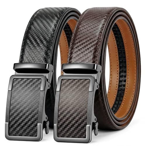 QVGFCTB Ratchet Belts for Men - 2 Pack Leather Belts for Men, Easy to Slide Adjustable, Trim to Fit, Gift for Him, Dress&Casual (1 3/8") - Image 1