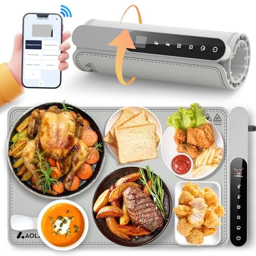 Warming Mat for Food with APP Controller, Birthday Gifts for Mom Dad Wife Grandma, 15"x23.6" Portable Versatile Food Warmer for Parties and Daily Use, Several Timer Options & Heating Levels, Gray - Image 1