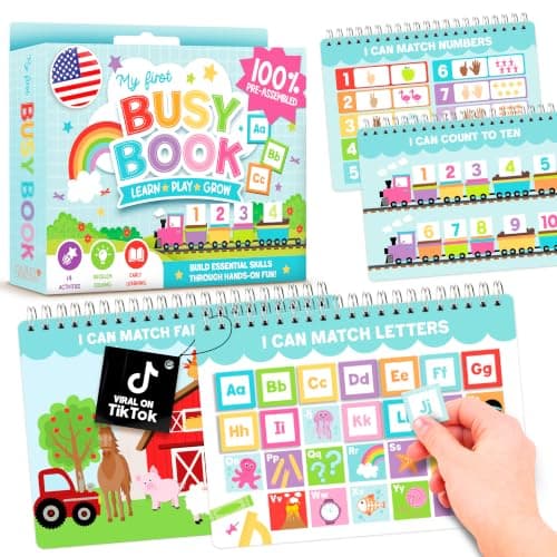 Hadley Designs My First Busy Book Toddlers 3-5, Montessori Preschool Learning Activities Age 4-5, 174 Pcs Velcro Busy Book, Travel Toys Airplane Car Quiet Time, Sensory Toys, Toddler Birthday Gift - Image 1