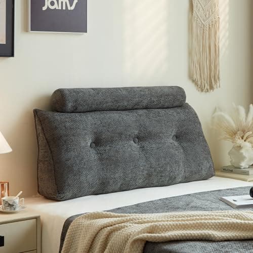 ZERALIVEN Headboard Pillow for Queen – Chenille Large Triangular Wedge Pillow for Headboard Gap, Daybed and Couch Backrest, Reading and Sitting Up in Bed with Removable Washable Cover, Dark Gray - Image 1