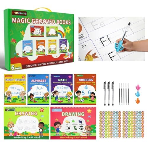 FlyMeaning Magic Grooved Writing Practice for Kids Ages 3-5, Reusable Grooved Writing Books, Handwriting Practice for Kids 5-7, Tracing Workbooks with Disappearing Ink & Preschool Learning Activities - Image 1