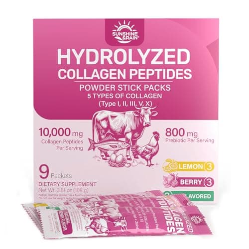 Sunshine & Rain Multi Collagen Peptides Powder for Women – 10g Hydrolyzed Collagen Types I, II, III, V & X with Biotin, Hyaluronic Acid & Prebiotics | Variety Trial Pack | 9 Sticks - Image 1