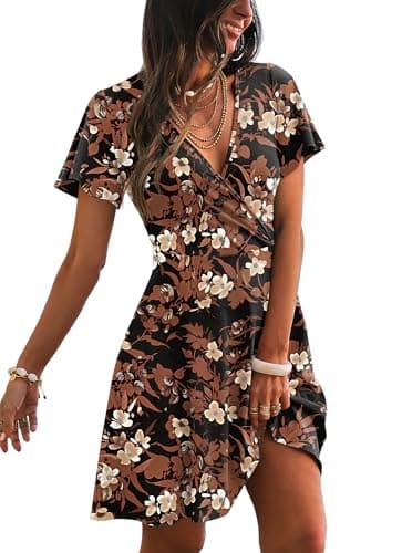 RUMIA Sundresses for Women 2026 Sexy Skater Dresses that Hide Belly Fat Summer Dress Floral Brown XL - Image 1
