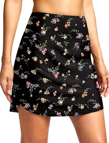 Viodia Women's 18"/20" Long Swim Skirt High Waisted Modest Swimsuits Skirt Bathing Suit Tummy Control Swim Bottoms Black Floral Patterns S - Image 1