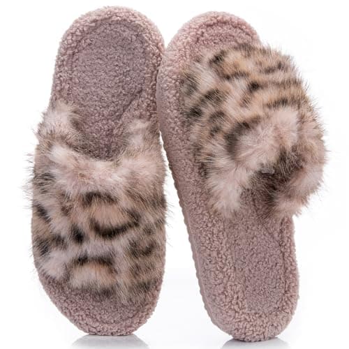BOVTY Women's Fuzzy Open-toe Bowknot & Double-Strap Slippers, Memory Foam Non-Slip Indoor House Slides - Image 1