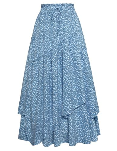 Scarlet Darkness Women Floral Print Boho Skirt Elastic High Waist Long Maxi Skirts with Pockets Blue Floral XXL - Image 1